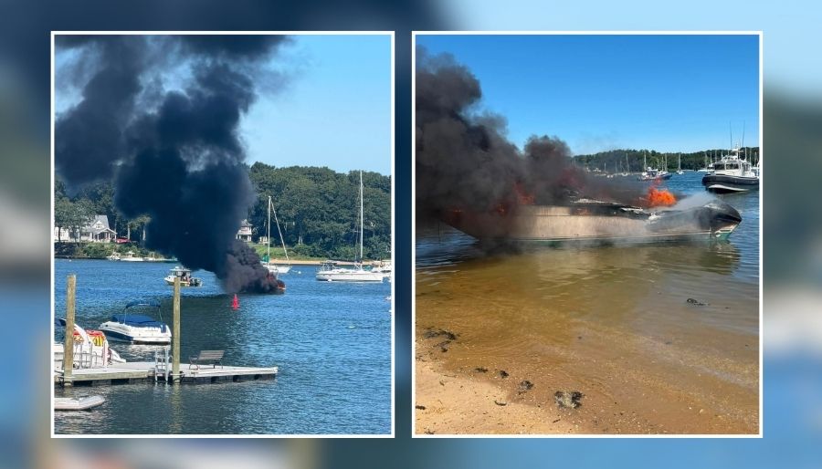 Sea Tow Captain Pulls Burning Boat From Huntington Harbor Fuel Dock Before Firefighters Extinguish Blaze