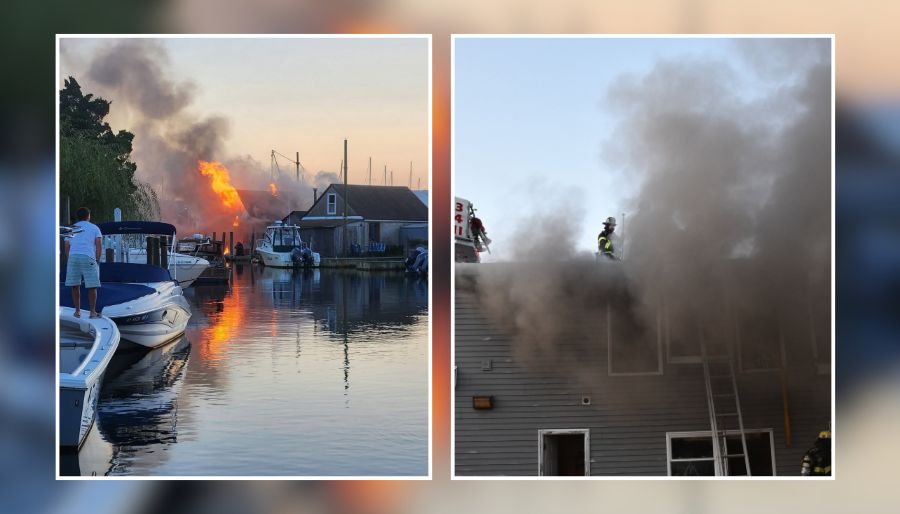 Fire Tears Through Islip Shipyard Building, 2 Firefighters Treated