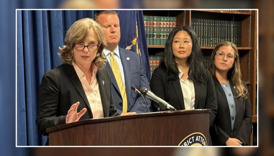 Queens District Attorney Melinda Katz speaking at a news conference.