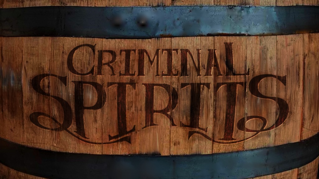 Criminal Spirits tabletop RPG logo displayed on a wooden barrel, featuring the supernatural 1920s speakeasy game created by Northport writer William Little.