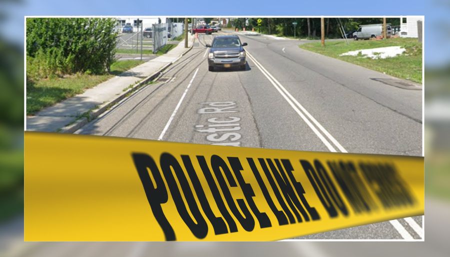 Google Maps view of the area near 105 Mastic Road in Mastic, New York, where police reported a shooting involving two teenagers.